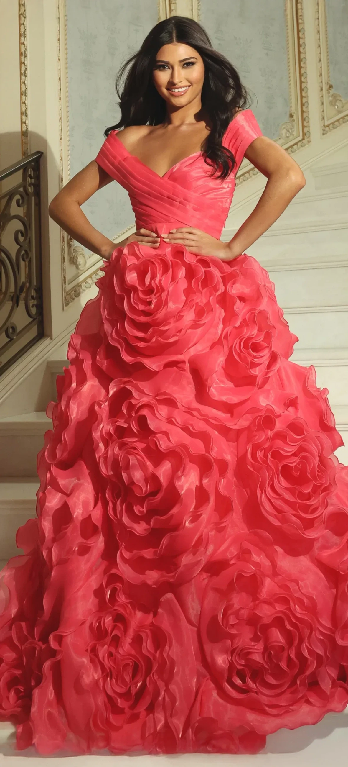 Model wearing a Jovani gown.